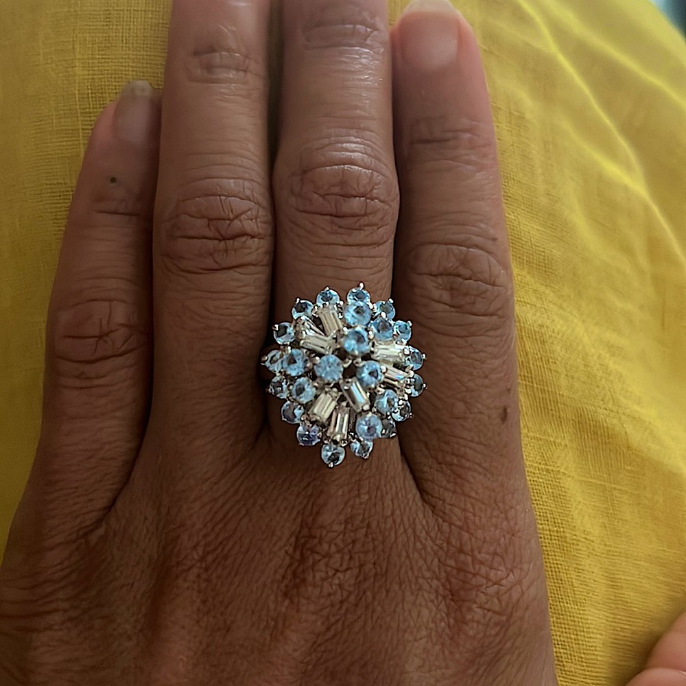 Stunning Light Blue and Silver Gemmed Ring